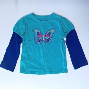 Girls' Teal Butterfly Long Sleeve Shirt
